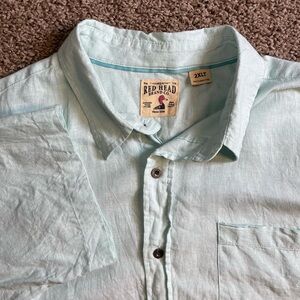 Red head men’s 2XLT linen casual button down shirt beach preppy short‎ sleeves